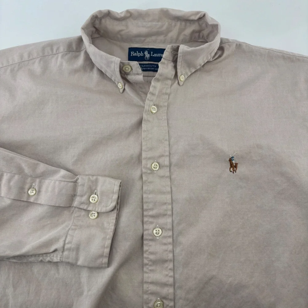 Ralph Lauren Yarmouth Shirt Mens 16 34/35 Tan Cotton Pinpoint Oxford Button Down
